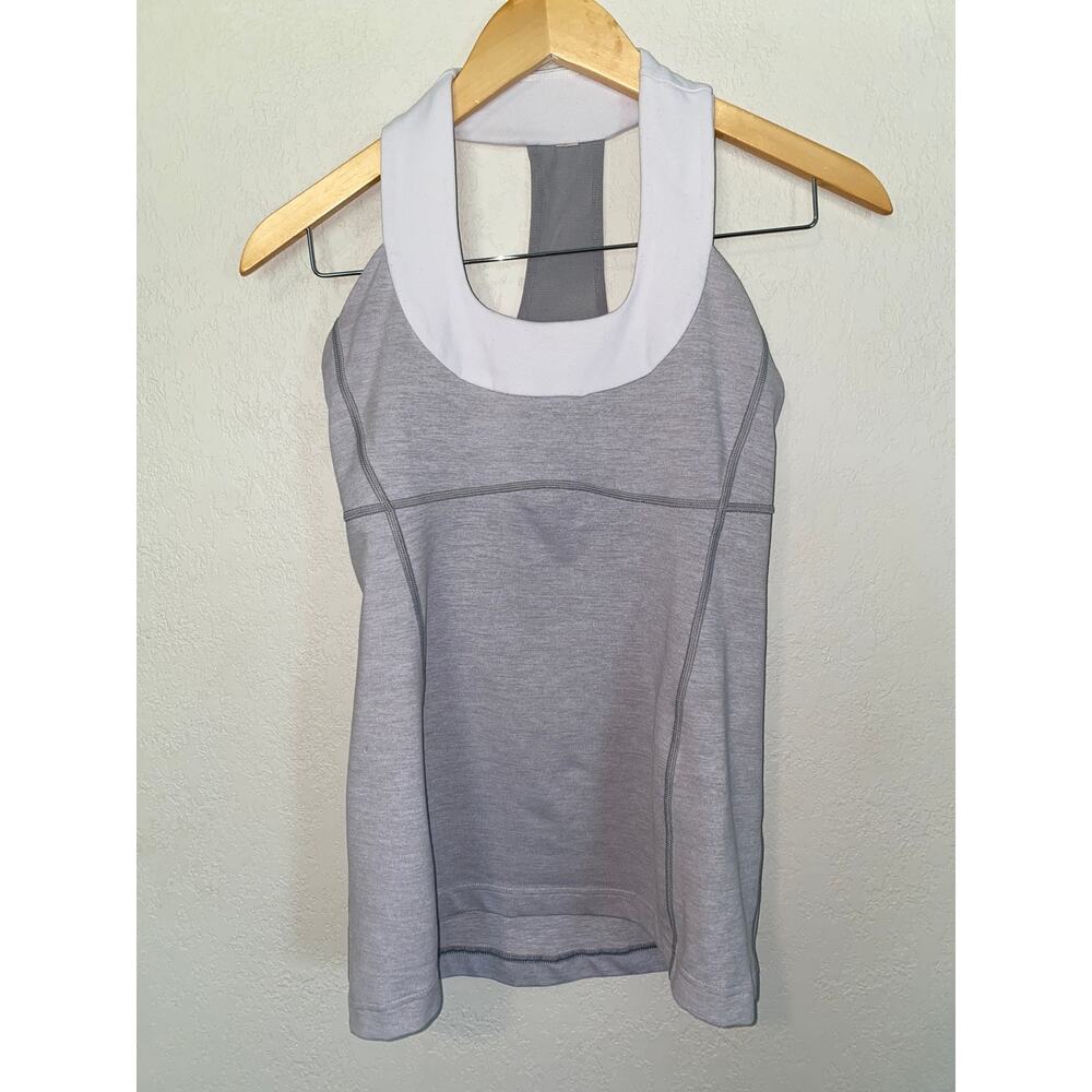 Lululemon Gray & White scuba racerback tank top built-in bra SZ 6